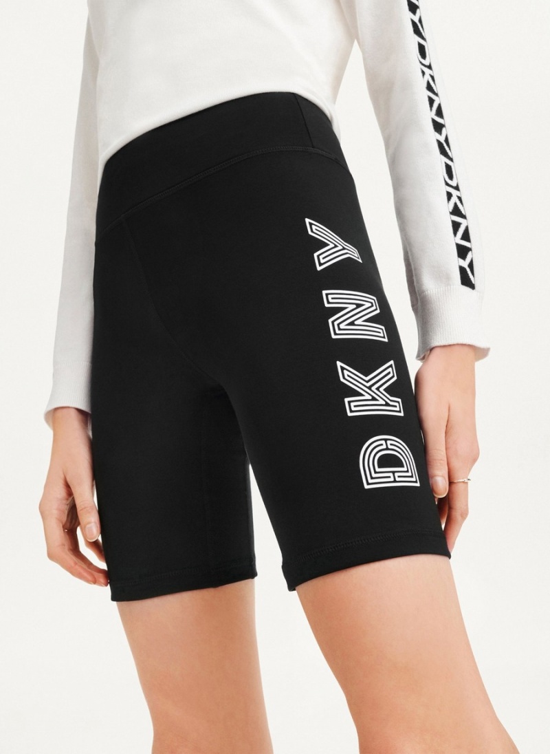 Black Dkny High Waist Track Logo Bike Women's Shorts | A6474803