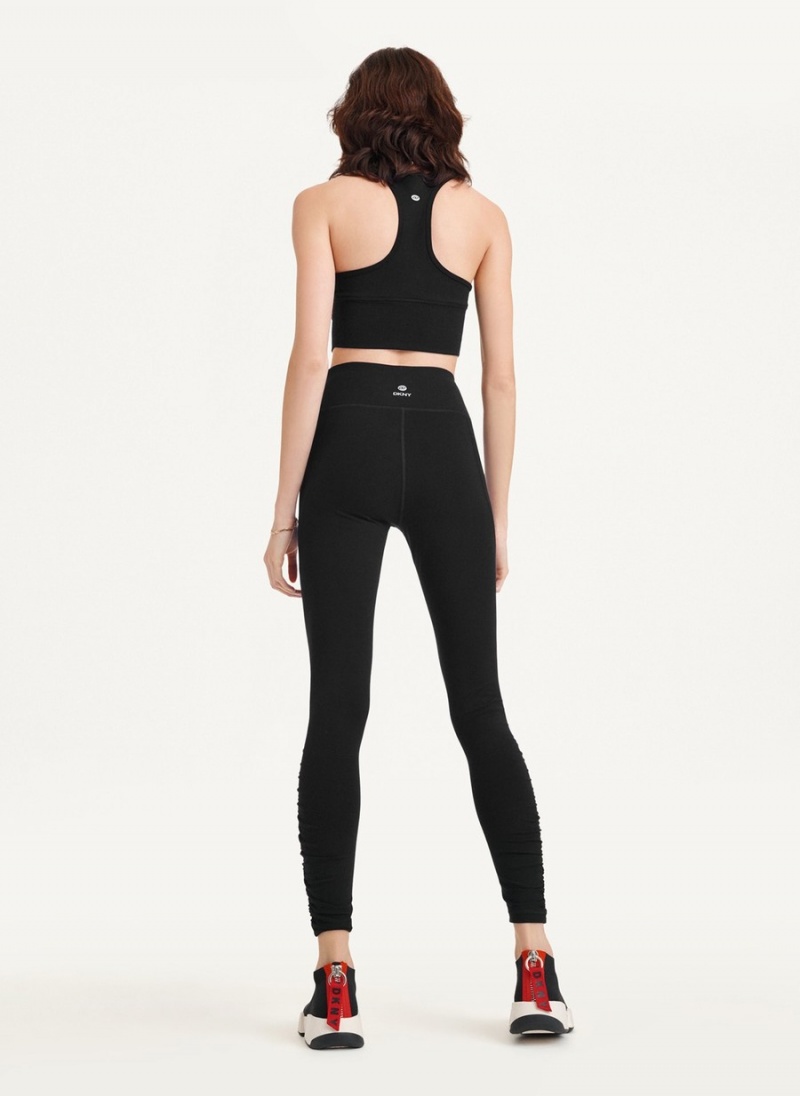 Black Dkny High Waist With Ruched Details Women's Leggings | C8394626