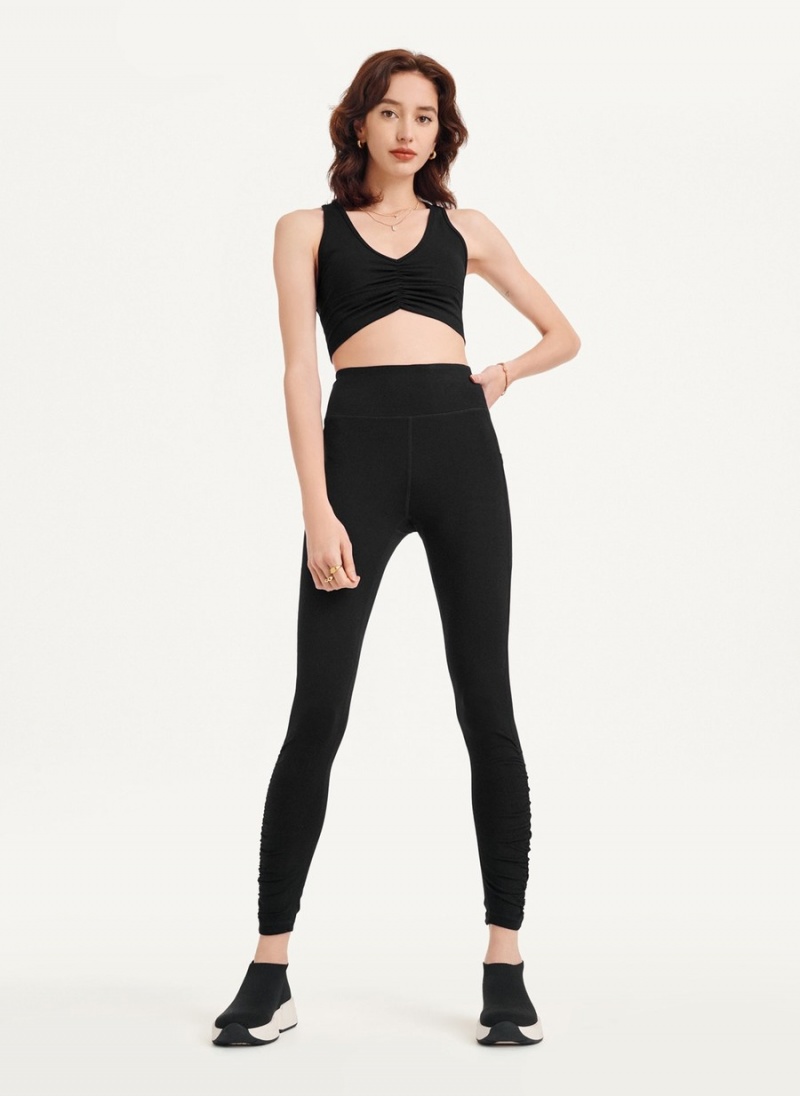 Black Dkny High Waist With Ruched Details Women\'s Leggings | C8394626