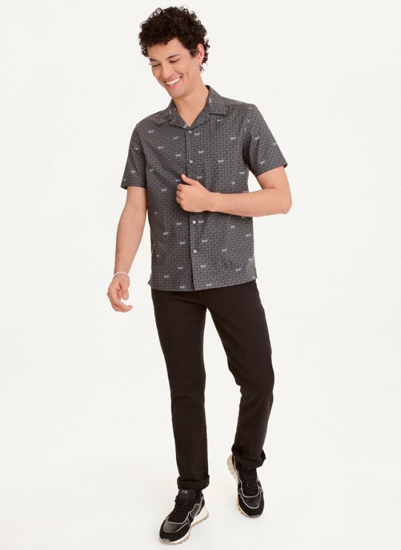 Black Dkny Interlocking Logo Men's Shirts | X7429798