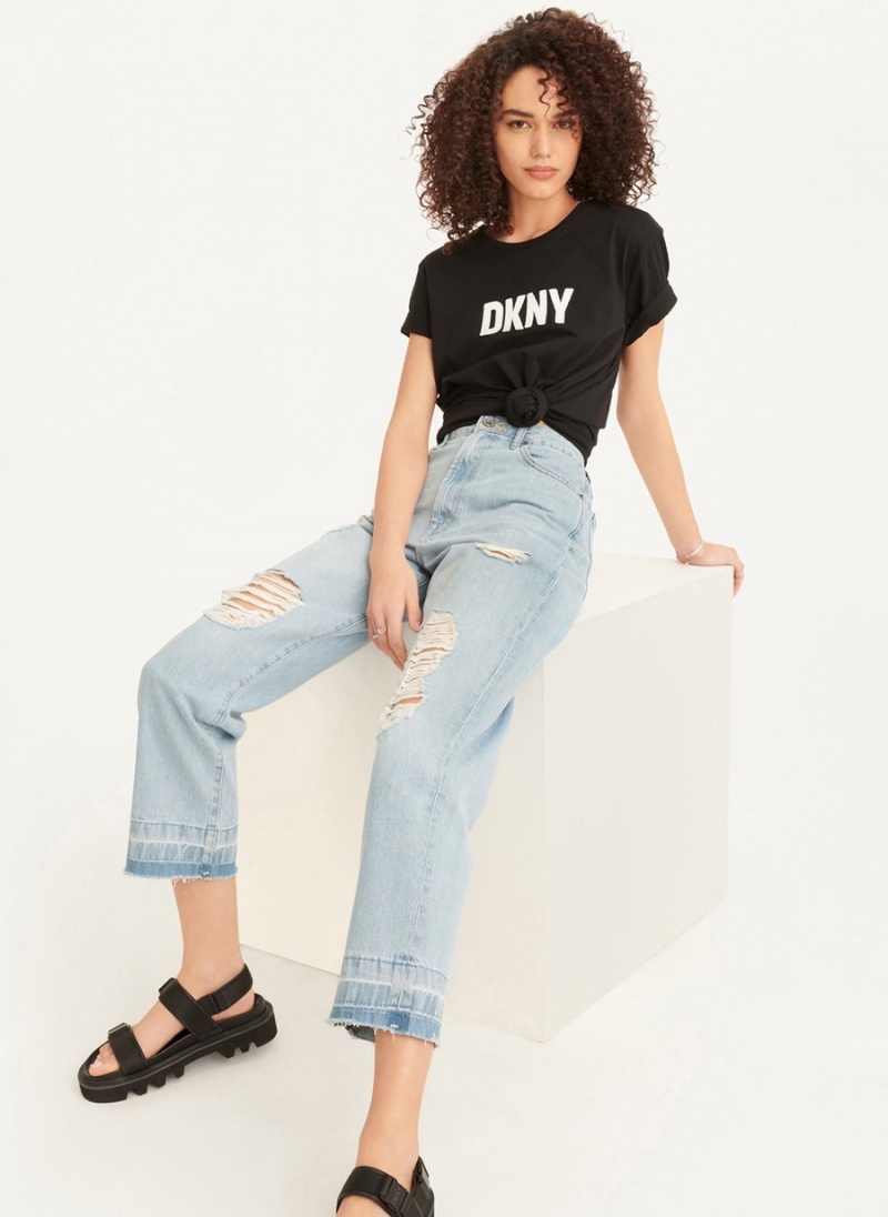 Black Dkny Kent High Rise Distressed Women's Jeans | U8632422