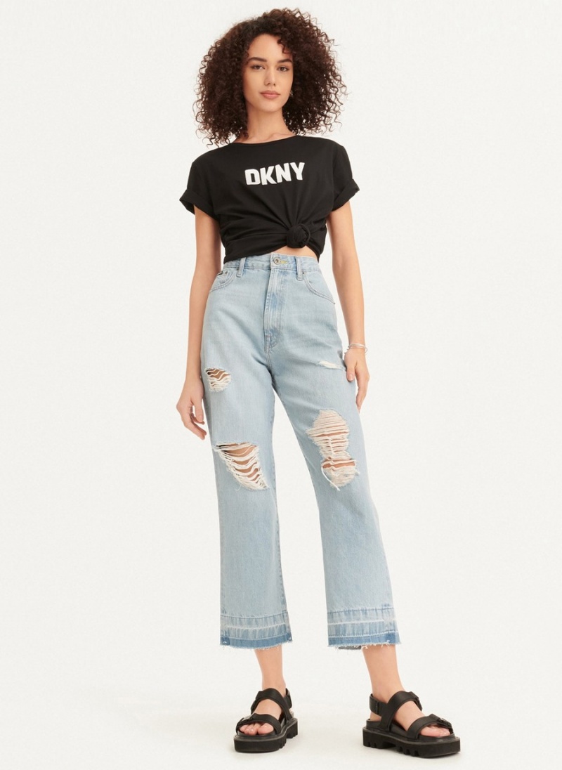 Black Dkny Kent High Rise Distressed Women\'s Jeans | U8632422