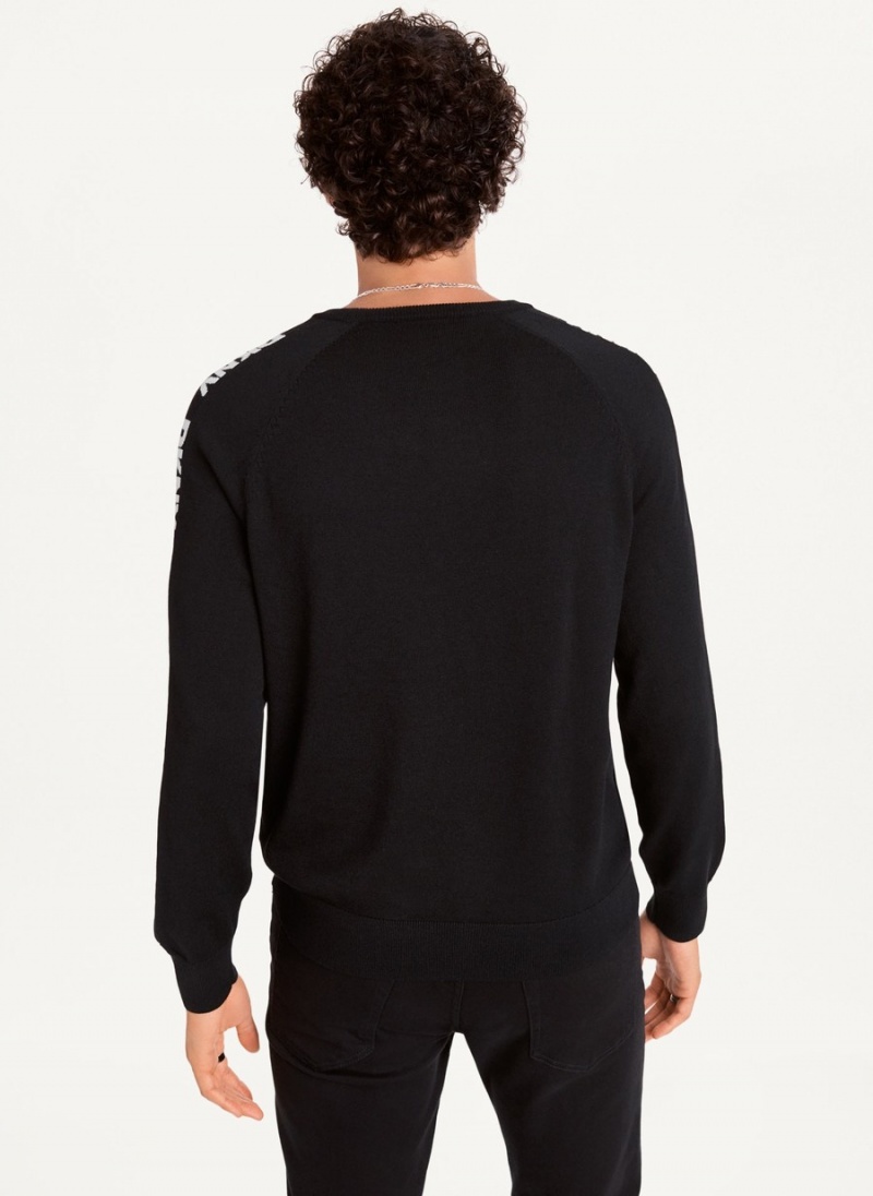 Black Dkny Knitted Logo Sleeve Tape Crew Men's Sweaters | X9602560