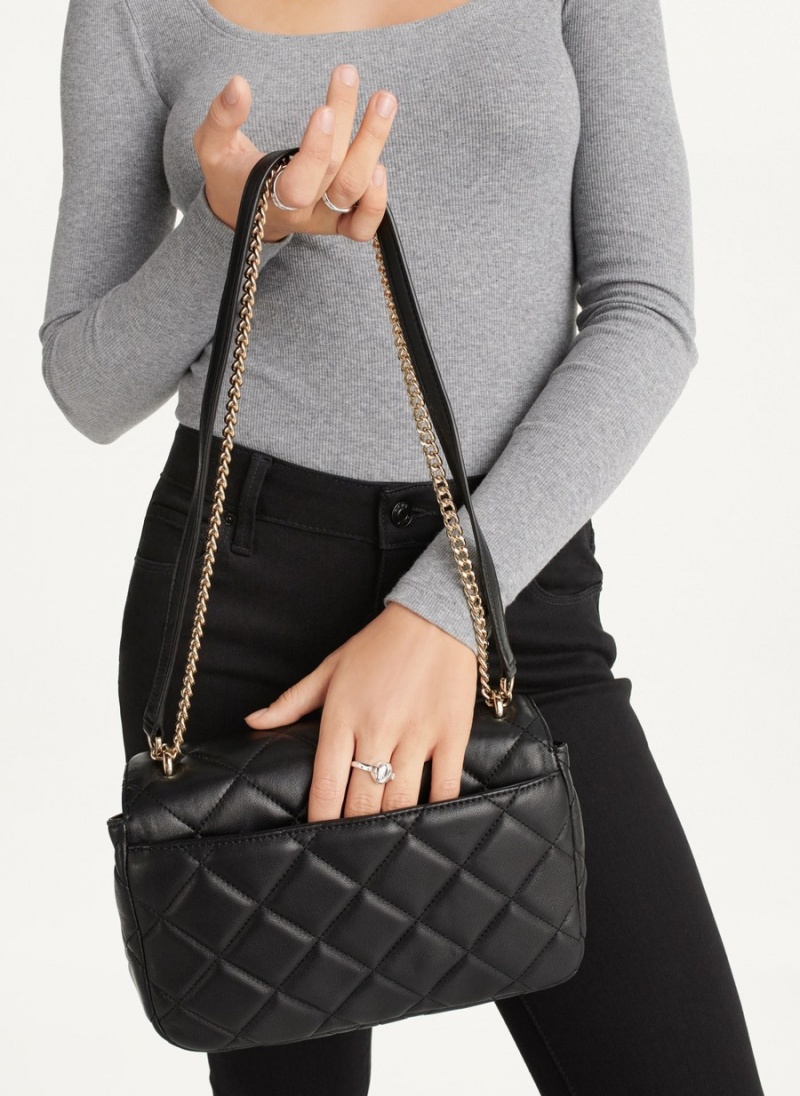 Black Dkny Lara Large Quilted Women's Shoulder Bags | A0837730