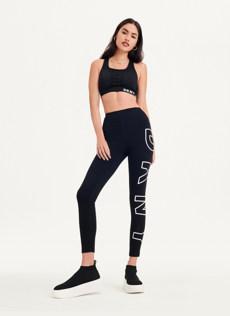 Black Dkny Logo Mesh Women\'s Sports Bra | E1514849