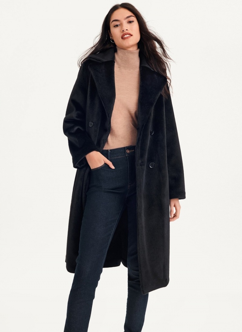 Black Dkny Long Faux Fur Women's Coats | I8191140