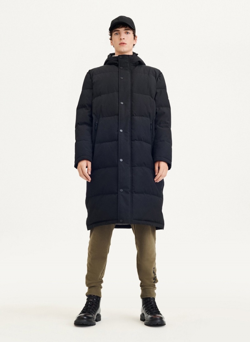 Black Dkny Long Quilted Puffer Men's Parka | R9625054