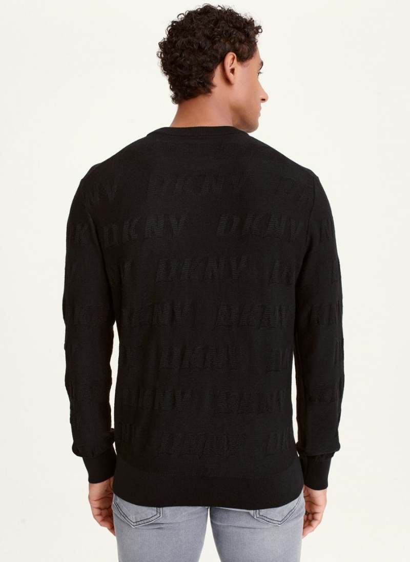 Black Dkny Long Sleeve Allover Logo Crew Men's Sweatshirts | C6041819