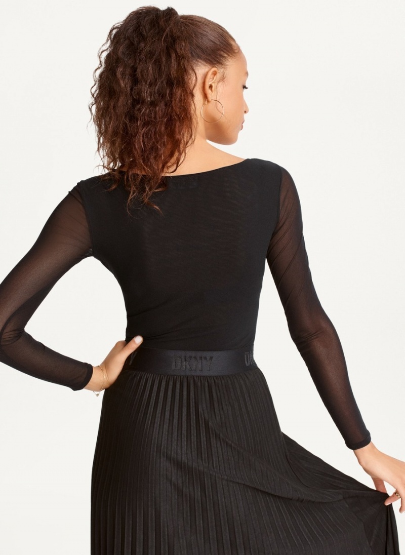 Black Dkny Long Sleeve Ballet Neck Bodysuit Women's Dress | E0994864