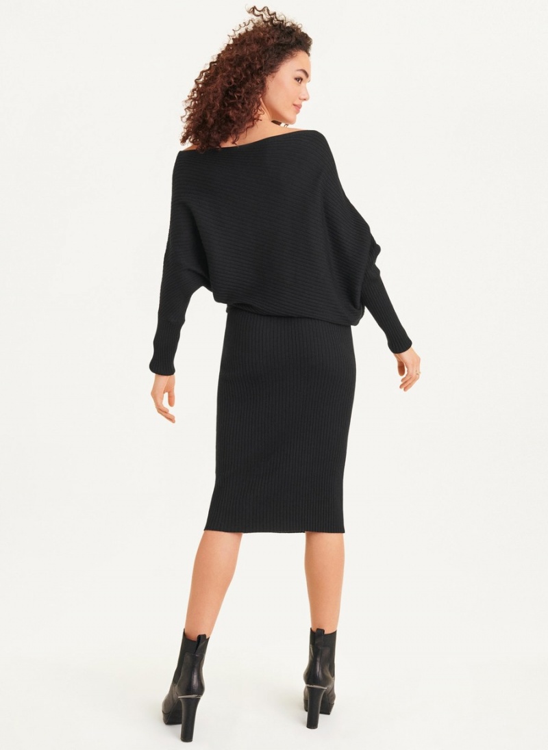 Black Dkny Long Sleeve Cowl Neckline Sweater Women's Dress | B4458812