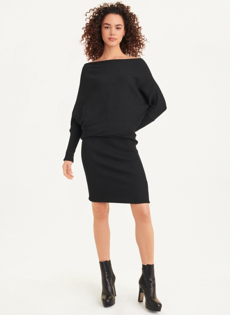 Black Dkny Long Sleeve Cowl Neckline Sweater Women's Dress | B4458812