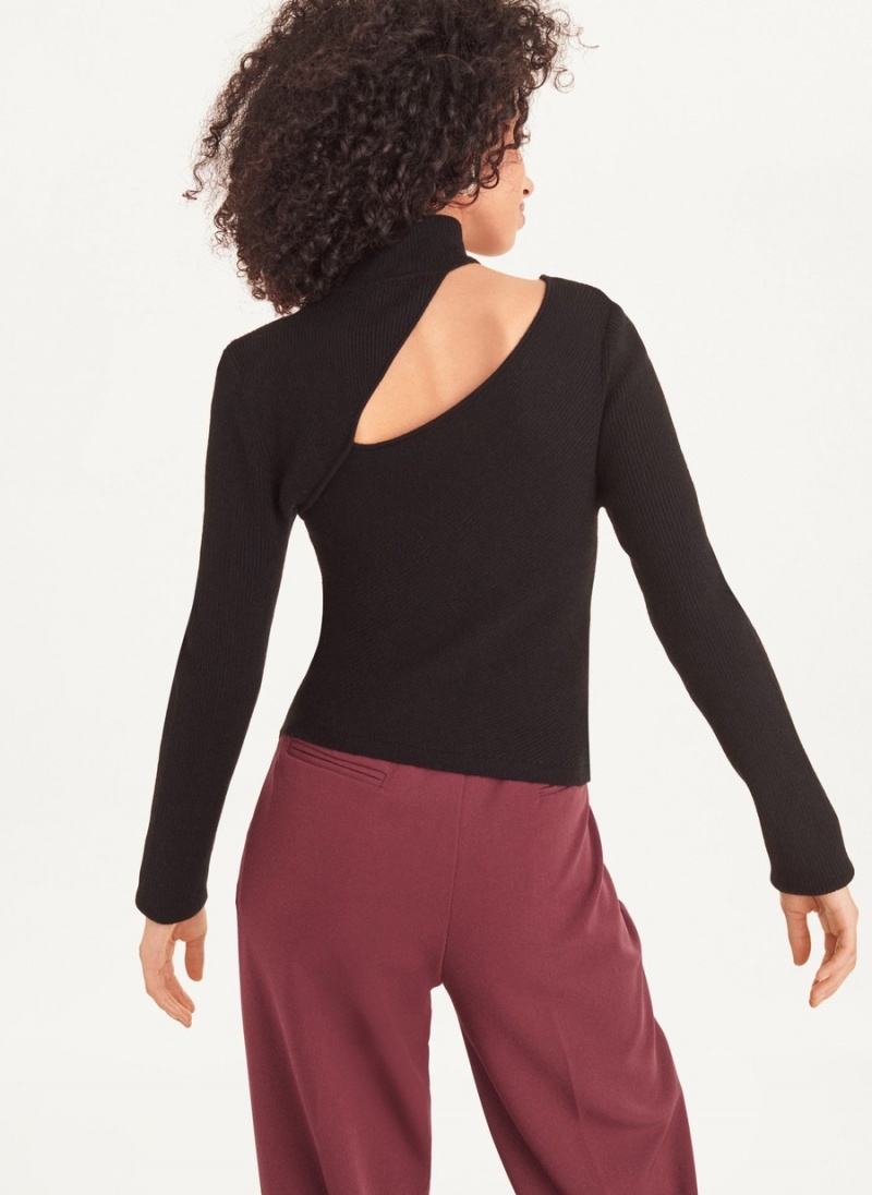 Black Dkny Long Sleeve Cutout Mock Neck Women's Sweaters | G7248877