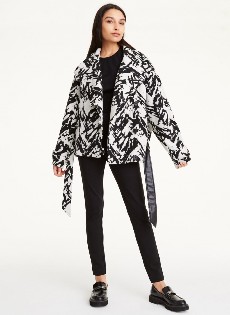 Black Dkny Long Sleeve Jacquard Women's Coats | I9442567