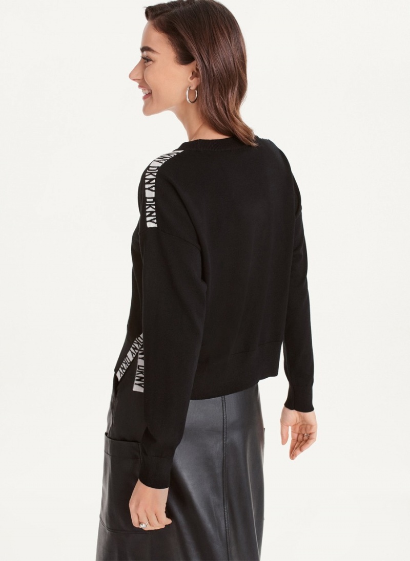 Black Dkny Long Sleeve Logo Tape Women's Sweaters | P5510504