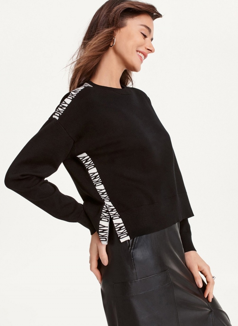 Black Dkny Long Sleeve Logo Tape Women's Sweaters | P5510504