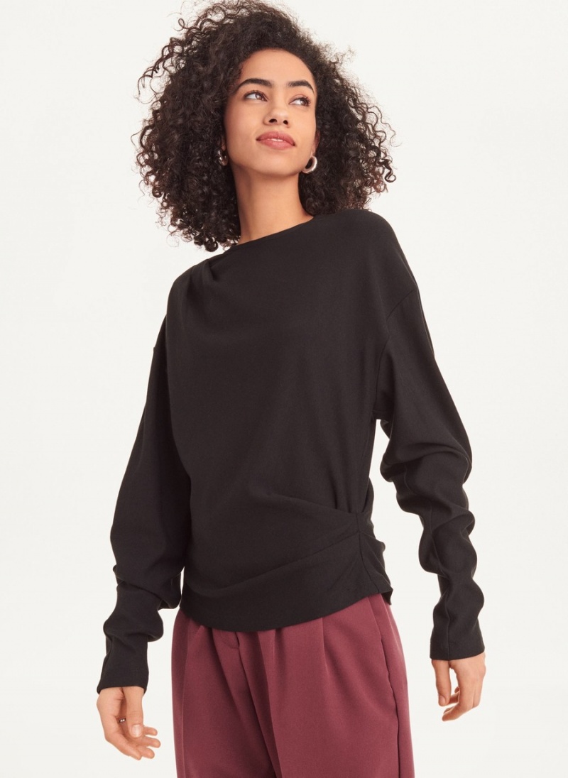 Black Dkny Long Sleeve Luxe Fleece Women's Sweatshirts | O1766448