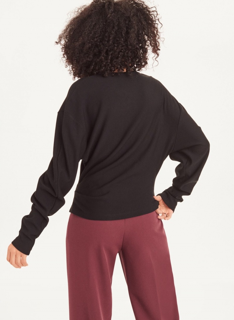 Black Dkny Long Sleeve Luxe Fleece Women's Sweatshirts | O1766448