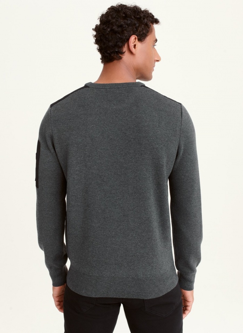 Black Dkny Long Sleeve Military Pocket Men's Sweaters | O7992048