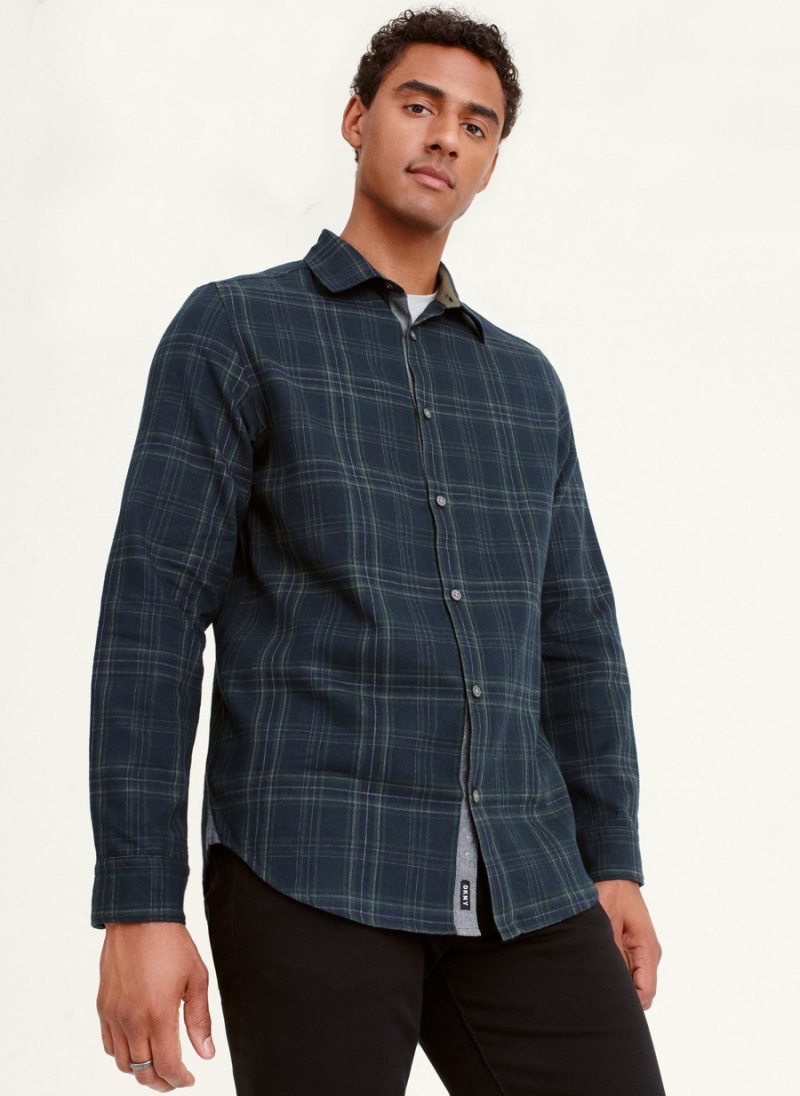 Black Dkny Long Sleeve Norwich Plaid Men\'s Shirts | T6748777