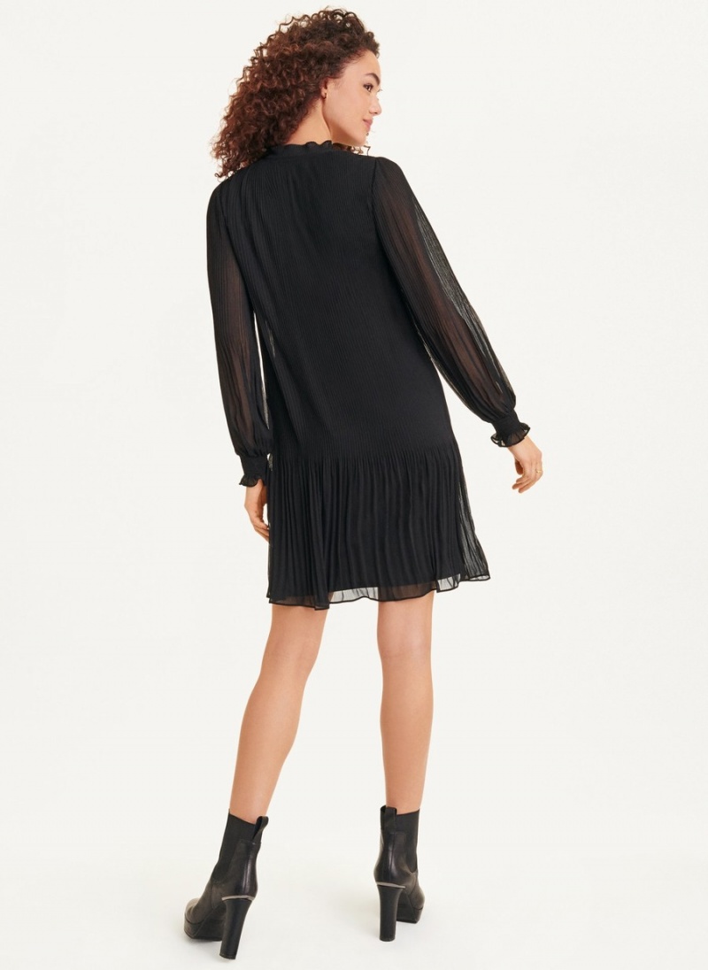 Black Dkny Long Sleeve Pleated A-Line Women's Dress | S4106500