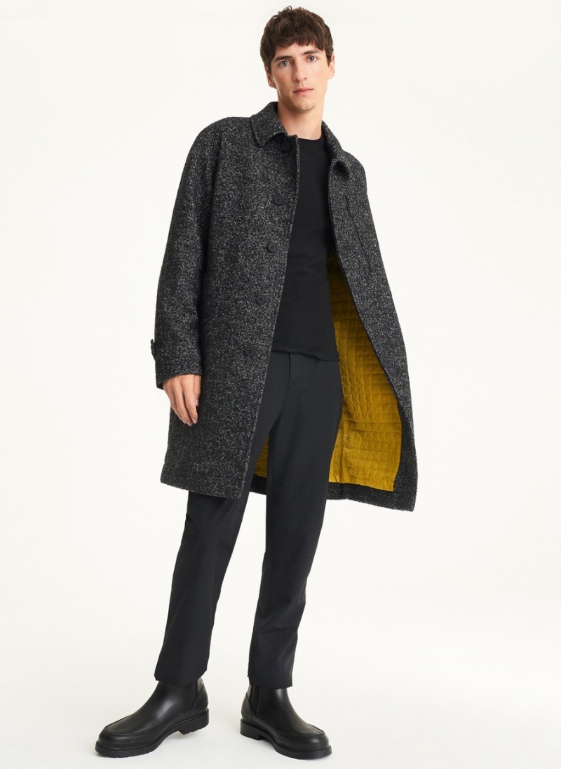 Black Dkny Long Sleeve Raglan Balmacan Men's Coats | I4036981