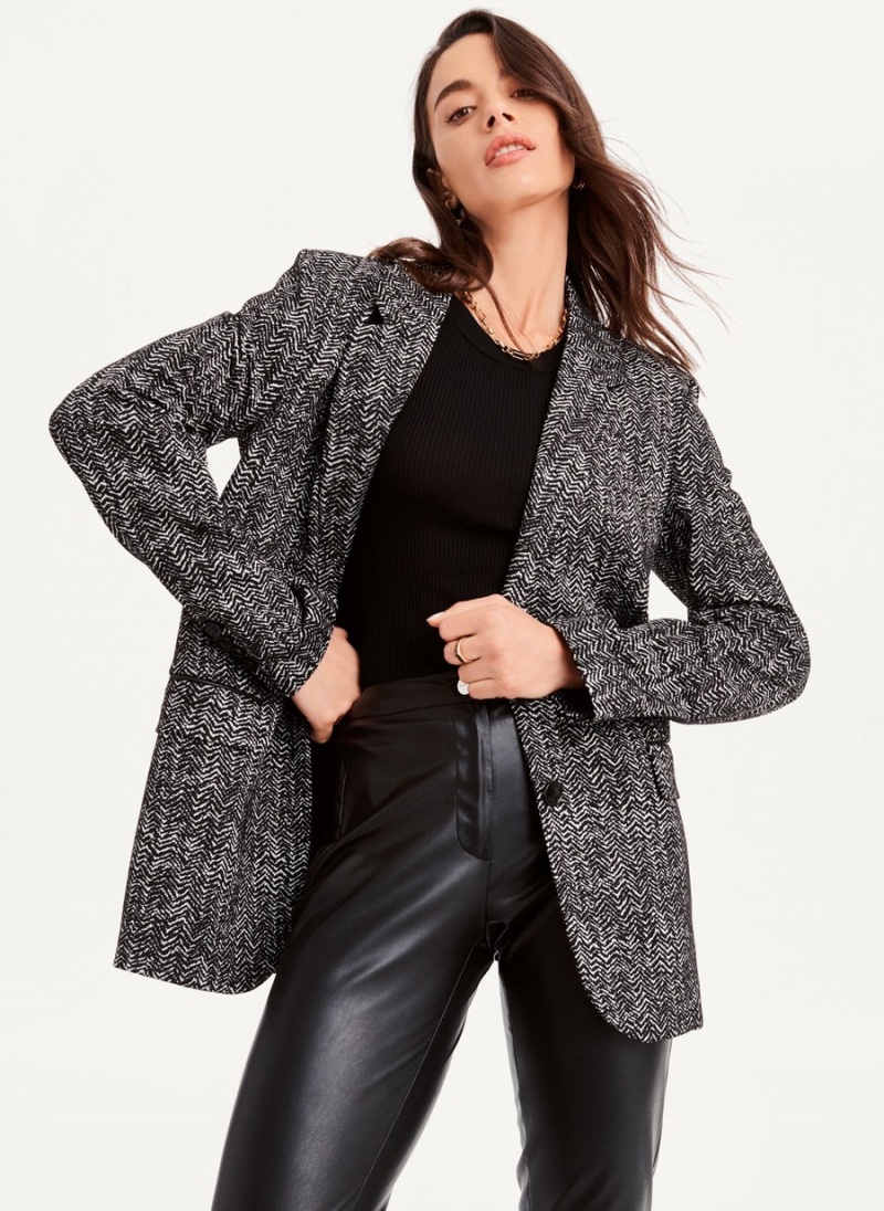 Black Dkny Long Sleeve Trim Tailored Women's Jackets | F6935162