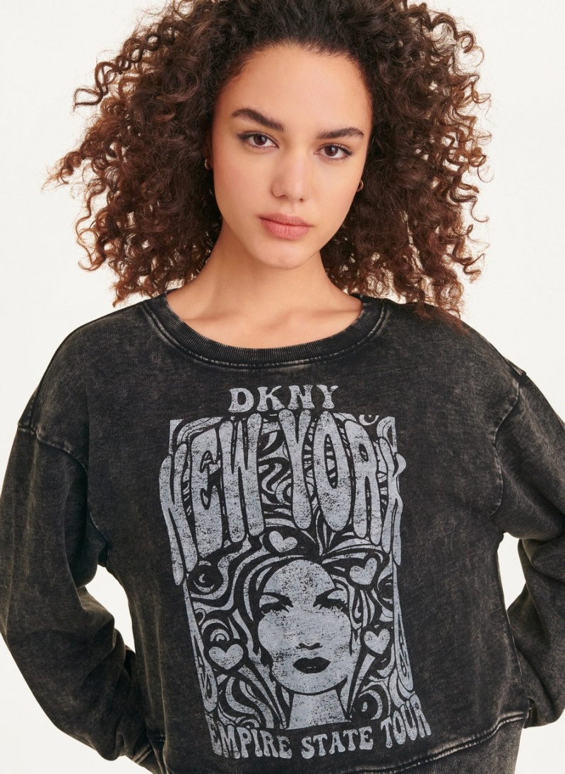 Black Dkny Long Sleeve With Tour Graphic Women's Sweatshirts | J9023825