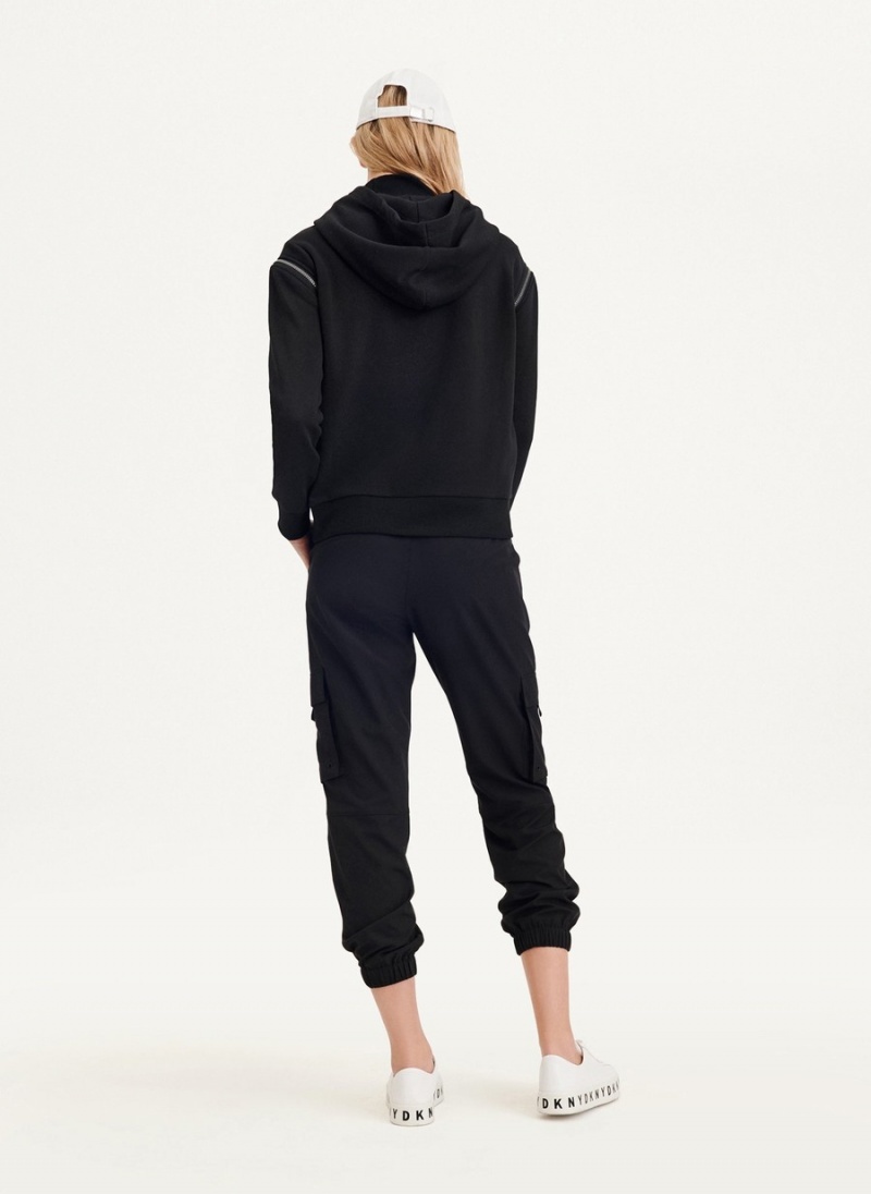 Black Dkny Long Sleeve Zipper Shoulder With Detachable Hood Women's Sweatshirts | P8058743