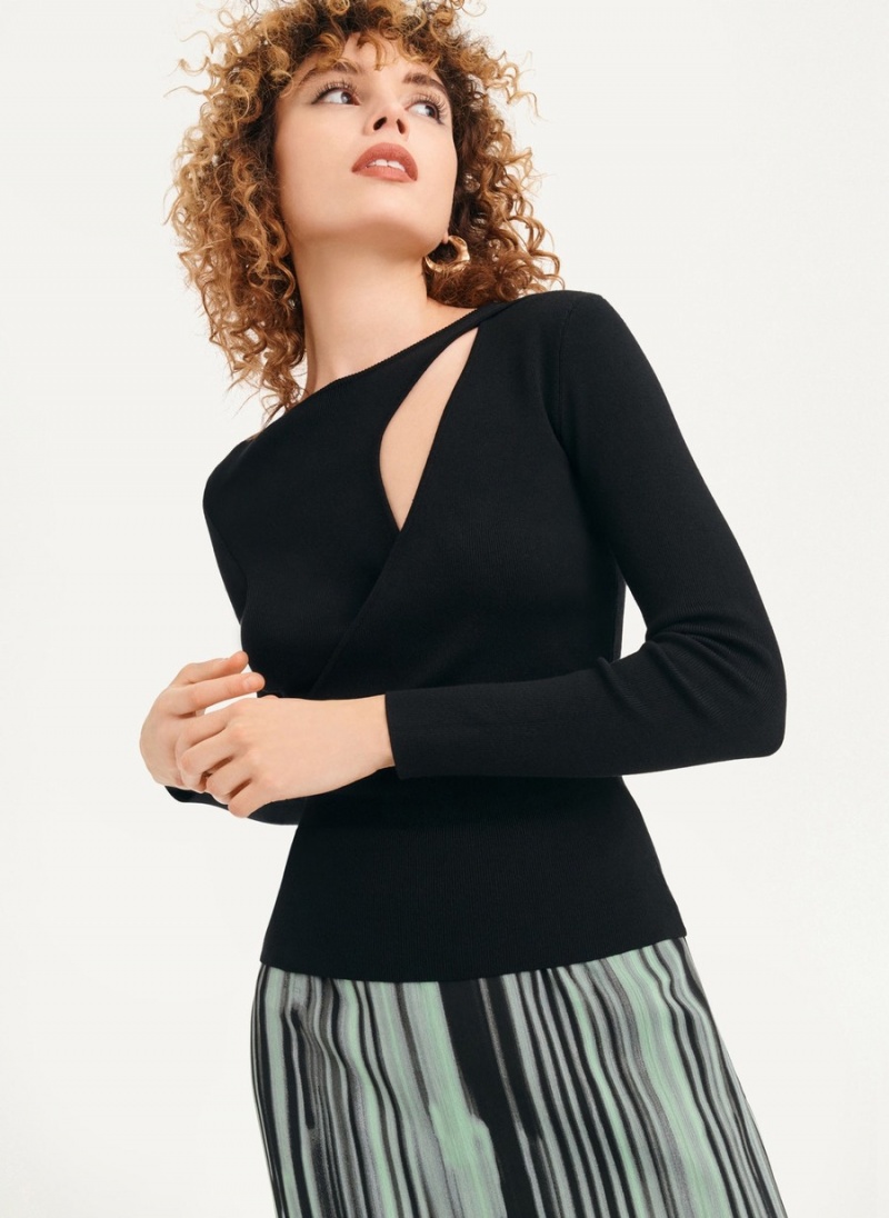 Black Dkny Long Sleevewrap Cut Out Women's Sweaters | V7369495