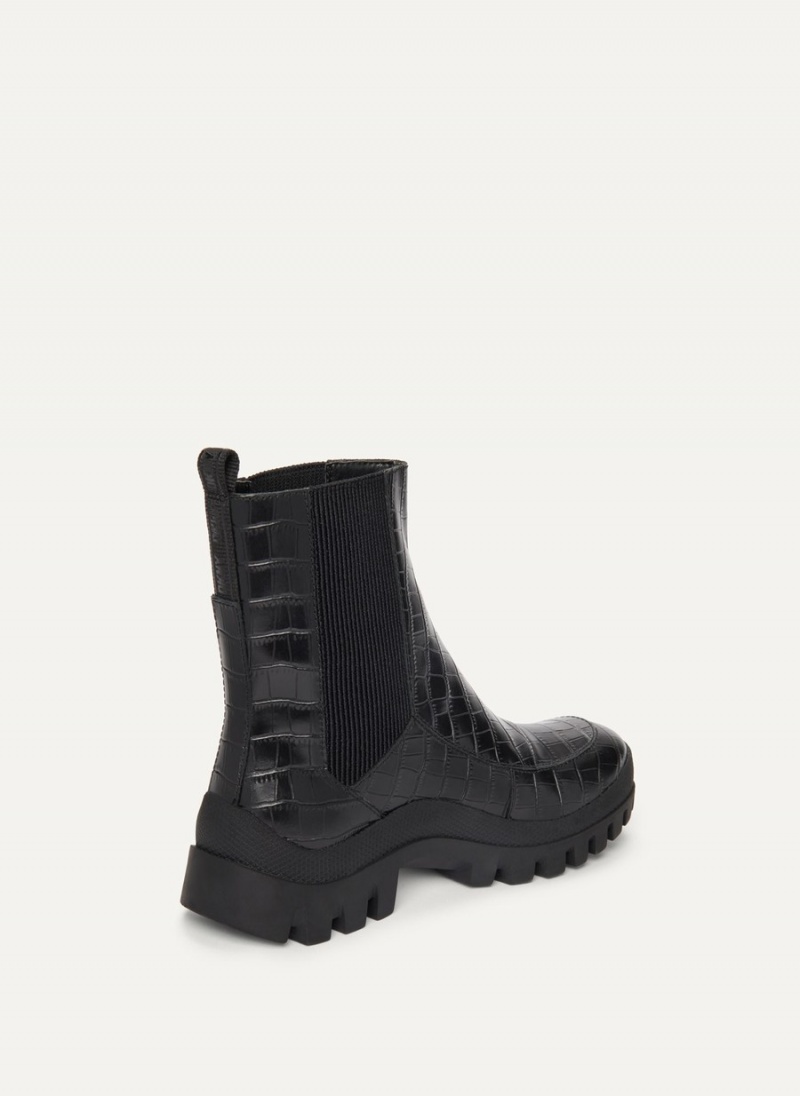 Black Dkny Lug Sole Croco Women's Chelsea Boots | R6493002