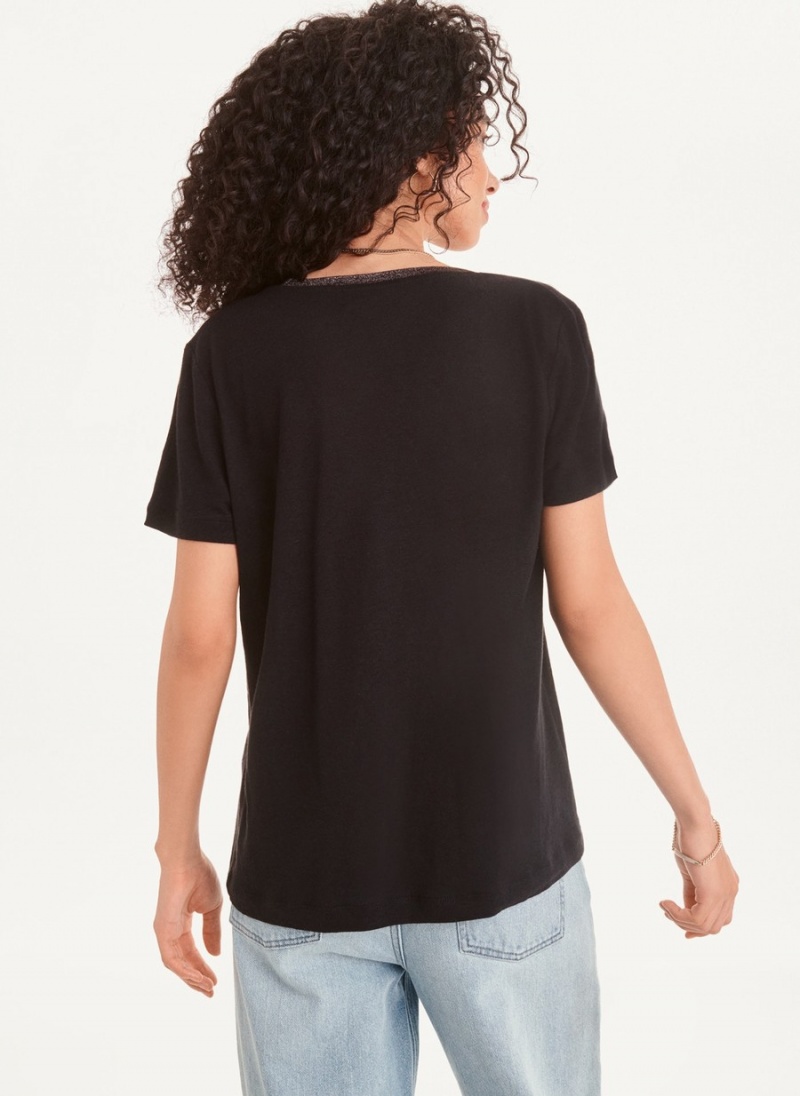 Black Dkny Lurex Trim Women's T Shirts | W6339557