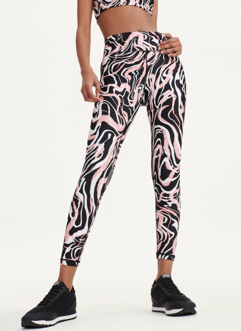 Black Dkny Marble Swirl Print High Waist Women's Leggings | U0456326