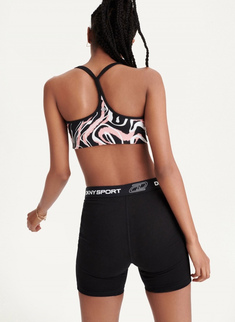 Black Dkny Marble Swirl Print Strappy Women's Sports Bra | P3241043