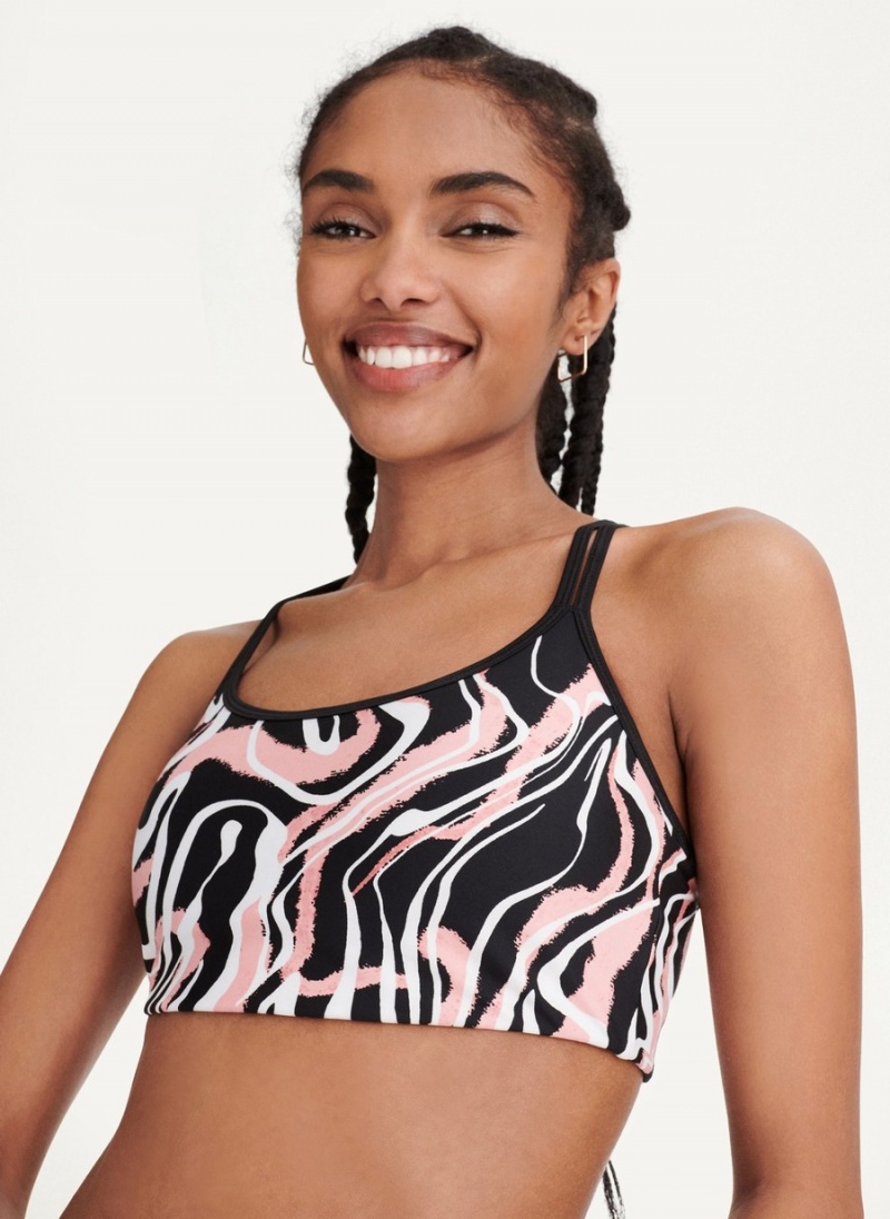 Black Dkny Marble Swirl Print Strappy Women's Sports Bra | P3241043