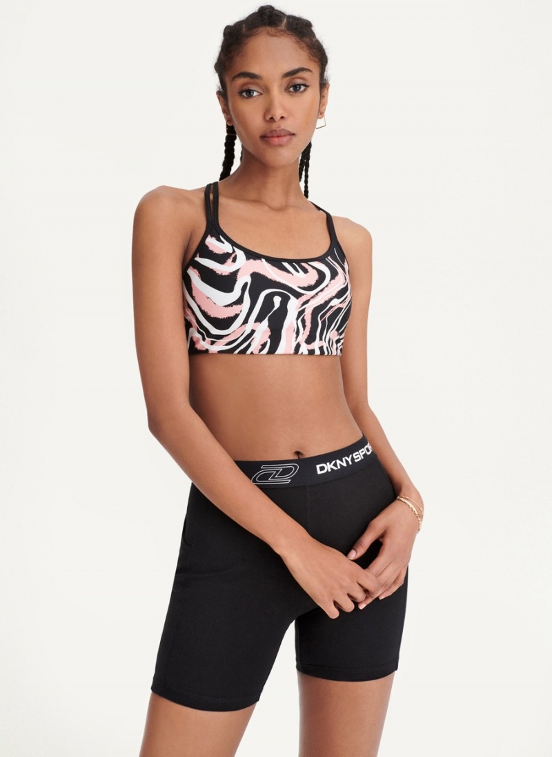 Black Dkny Marble Swirl Print Strappy Women's Sports Bra | P3241043