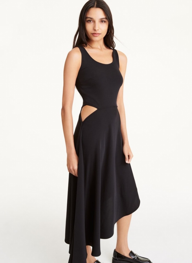 Black Dkny Maxi Asymmetrical Women's Dress | G7957037