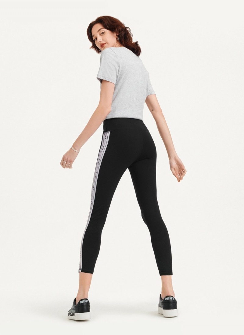 Black Dkny Metallic Logo Tape Women's Leggings | T7583115