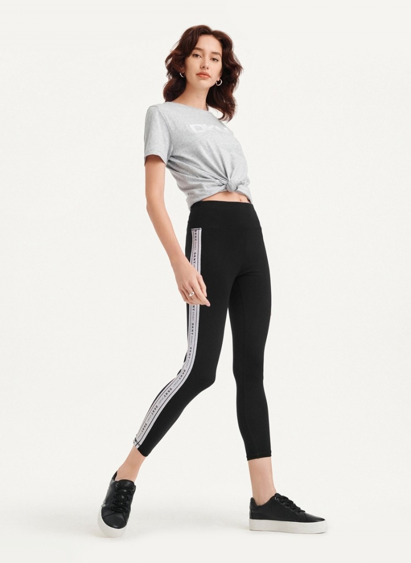 Black Dkny Metallic Logo Tape Women\'s Leggings | T7583115