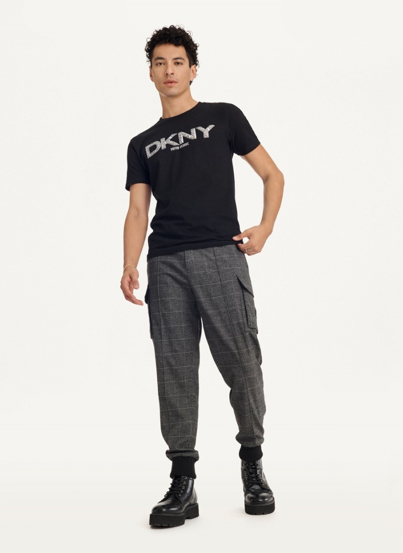 Black Dkny Metallic Puff Logo Men's T Shirts | G7069029