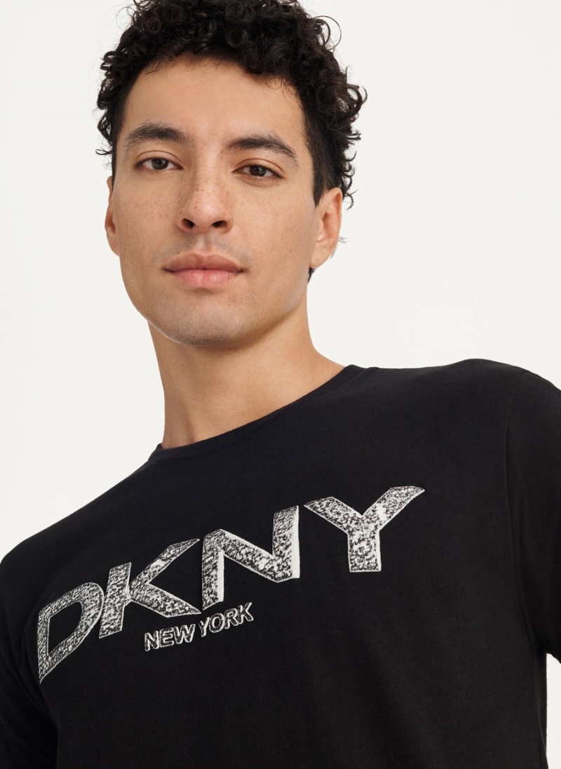 Black Dkny Metallic Puff Logo Men's T Shirts | G7069029