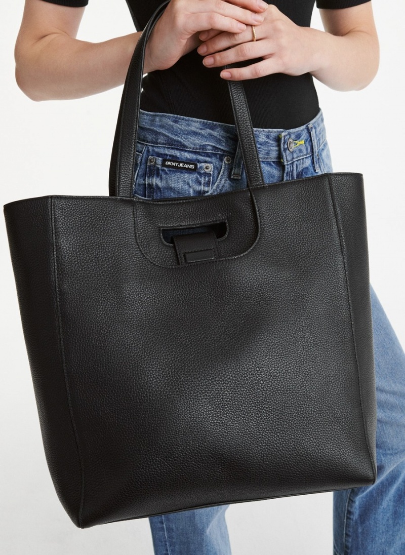 Black Dkny Metro Leather Editorial Women's Tote Bags | Z1516090