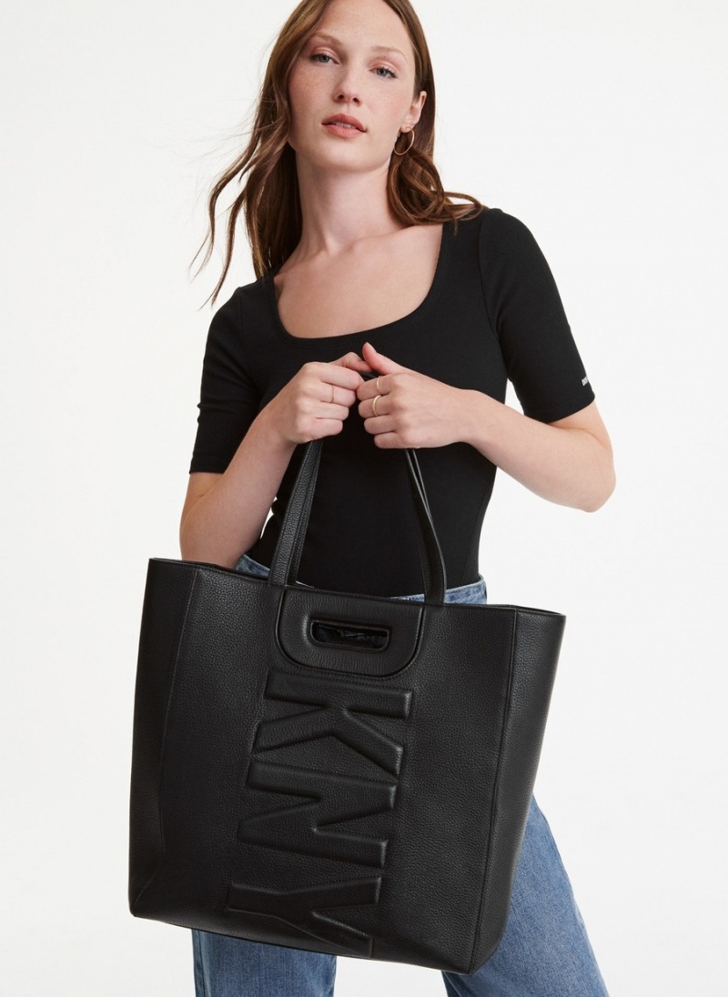 Black Dkny Metro Leather Editorial Women's Tote Bags | Z1516090