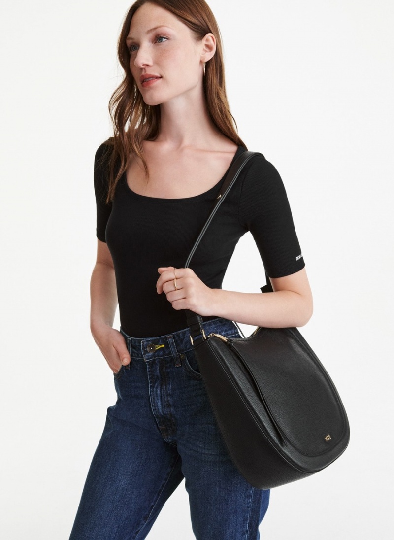 Black Dkny Metro Leather Women's Hobo Bag | F0077092