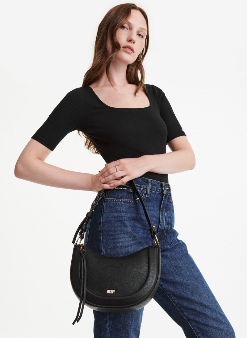 Black Dkny Metro Leather Women's Shoulder Bags | V7400600