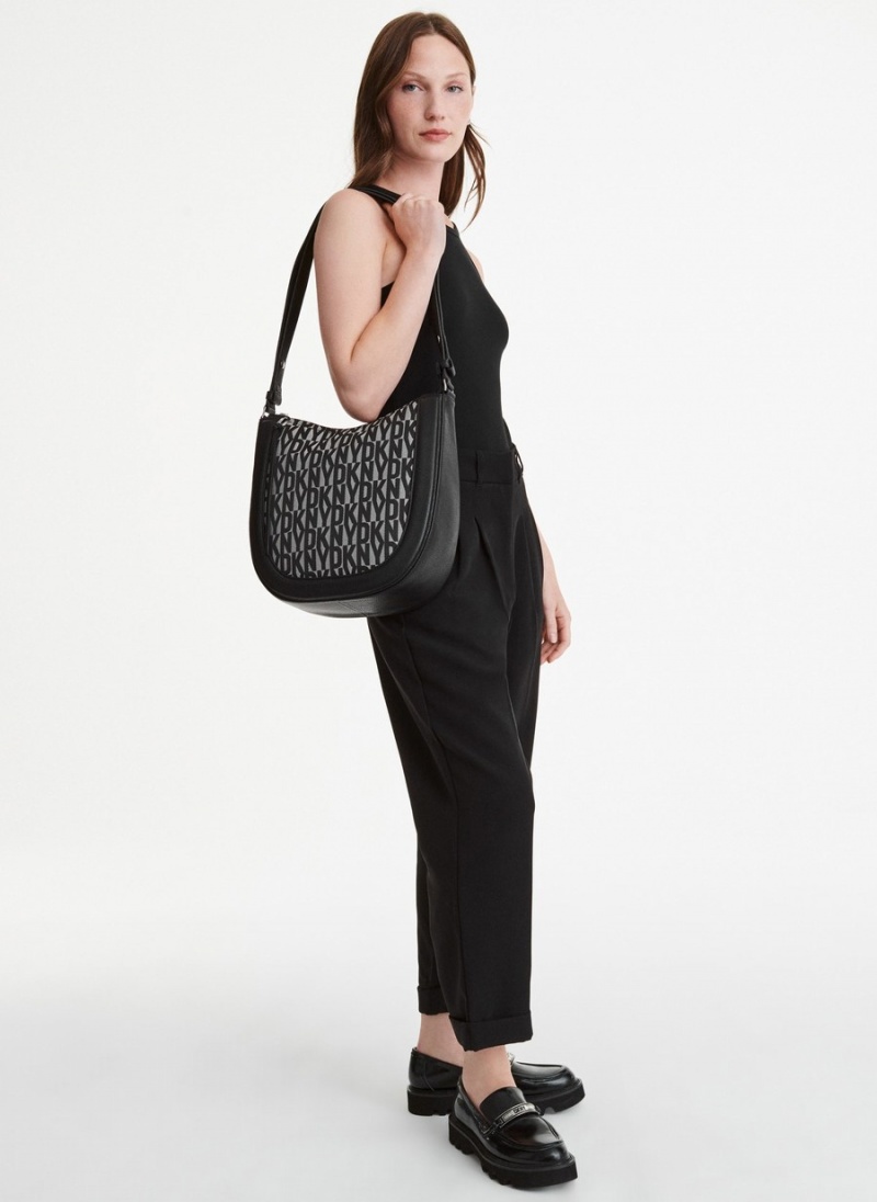 Black Dkny Metro Logo Women's Hobo Bag | P8376561