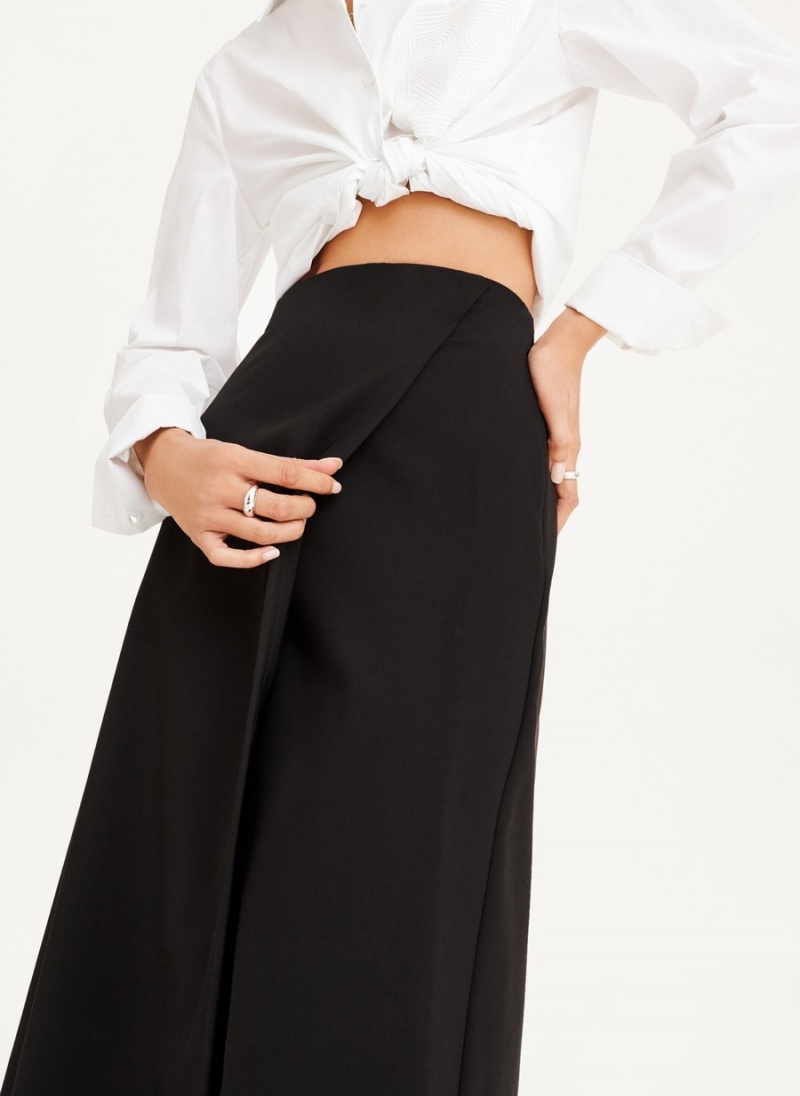 Black Dkny Midi Faux Wrap Women's Skirts | K2203098