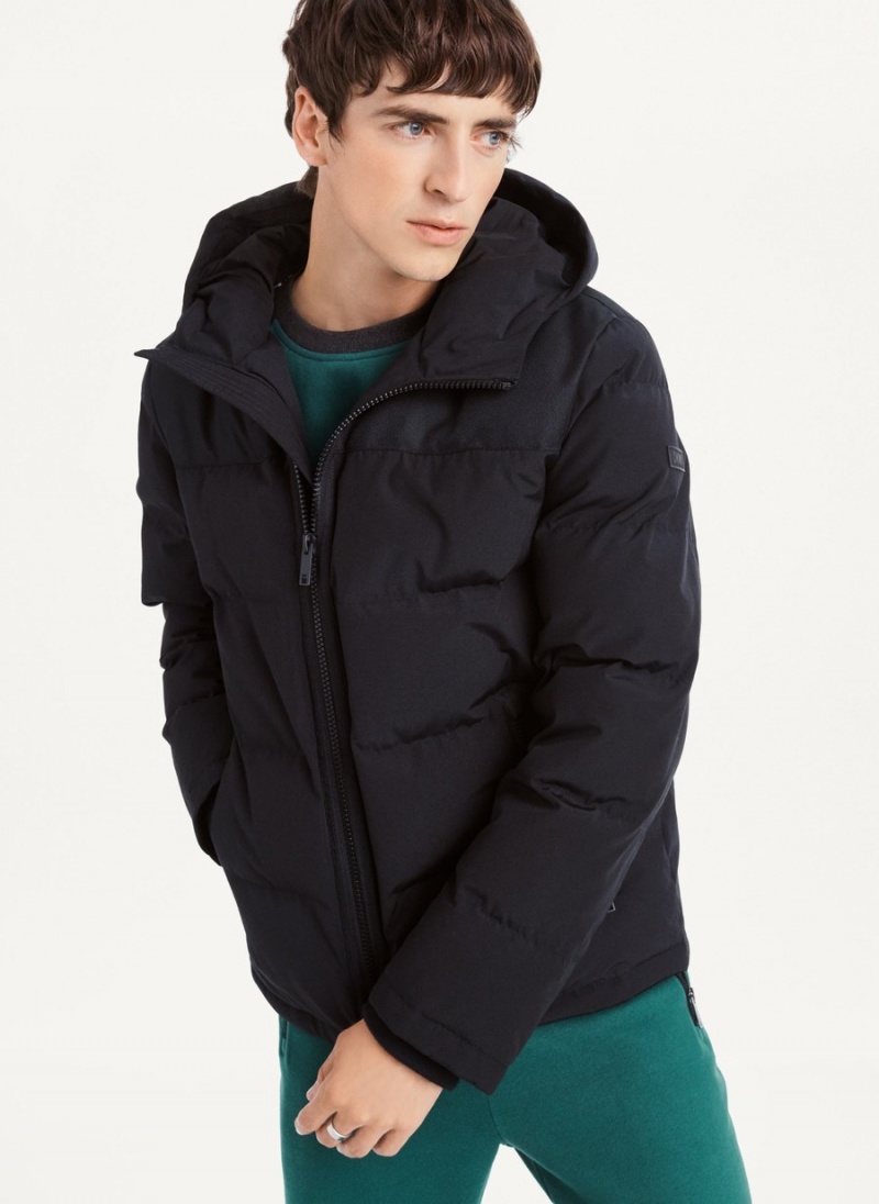 Black Dkny Mixed Media Classic Men\'s Puffer Jacket | V9227124