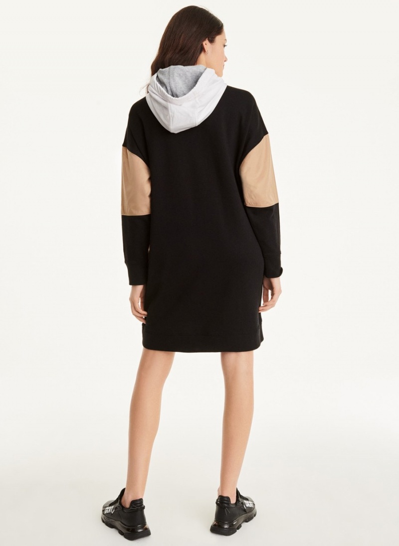 Black Dkny Mixed Media Hoodie Women's Dress | M3036501