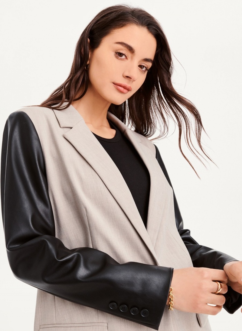 Black Dkny Mixed Media Tailored Women's Jackets | Q0674005