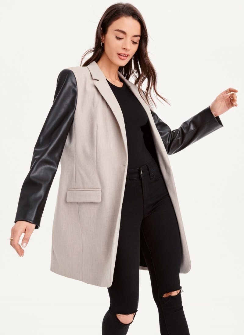 Black Dkny Mixed Media Tailored Women's Jackets | Q0674005